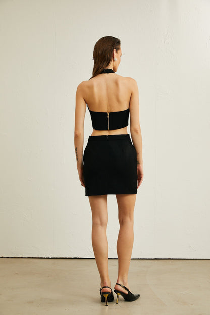 Laura black embellished top  skirt matching set