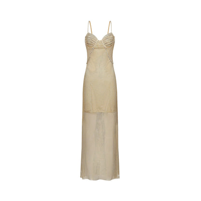 Delphine crystalembellished gold midi dress