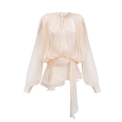 Eugénie fullypleated ruffled mini dress in Neutrals