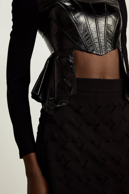 Jeannette fauxleather peplum panelled top