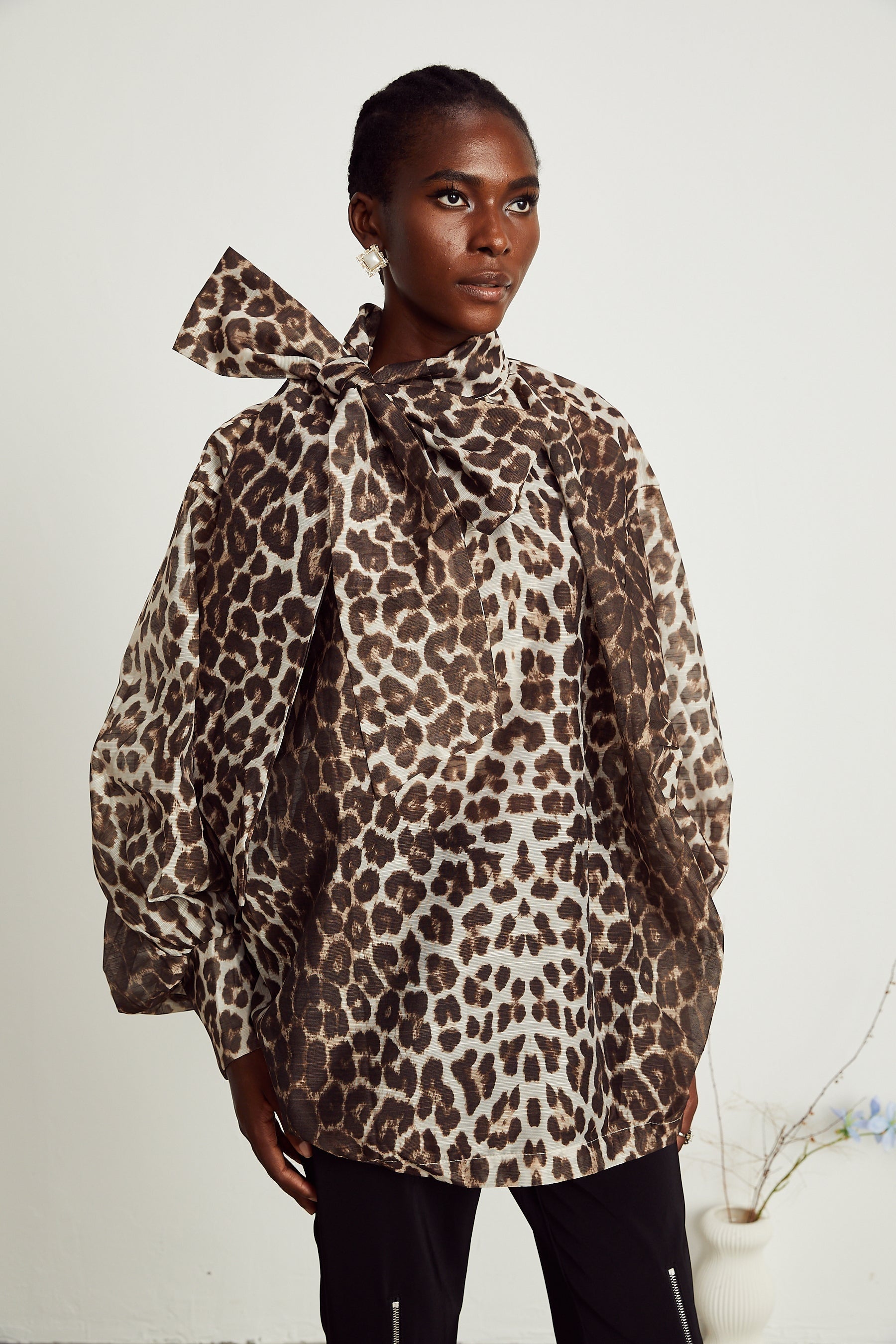 Belle leopardprint oversizesleeved blouse