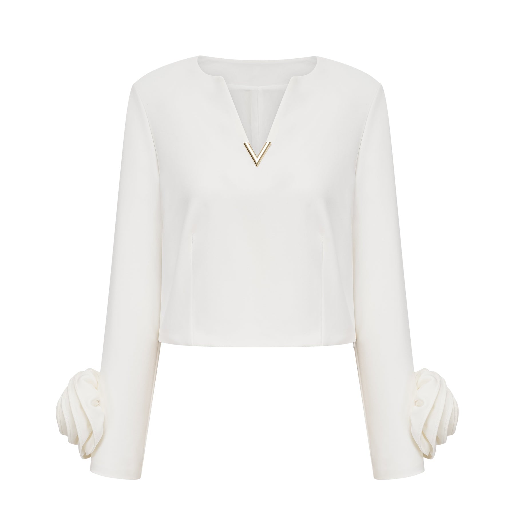Hilaire white 3dpetal top  skirt matching set