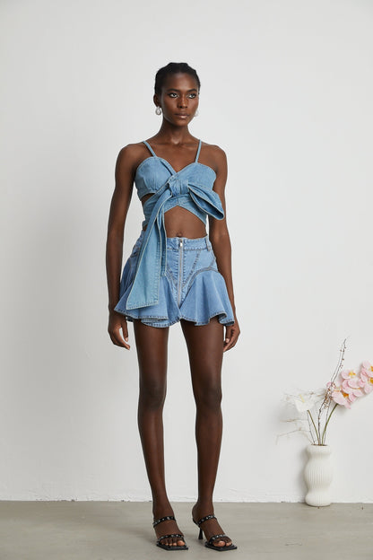 Aurélie bowdetail denim top