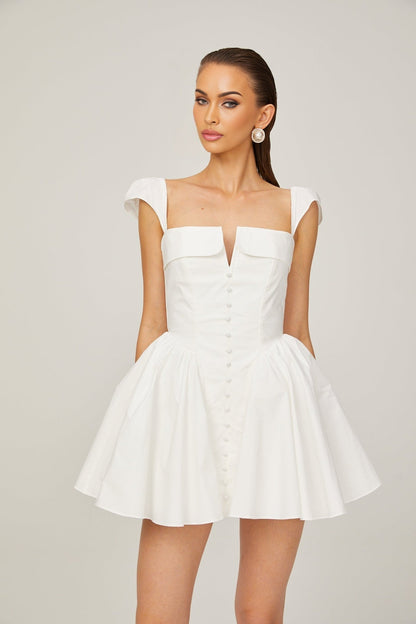 Julie white foldedneck bonded sleeveless mini dress