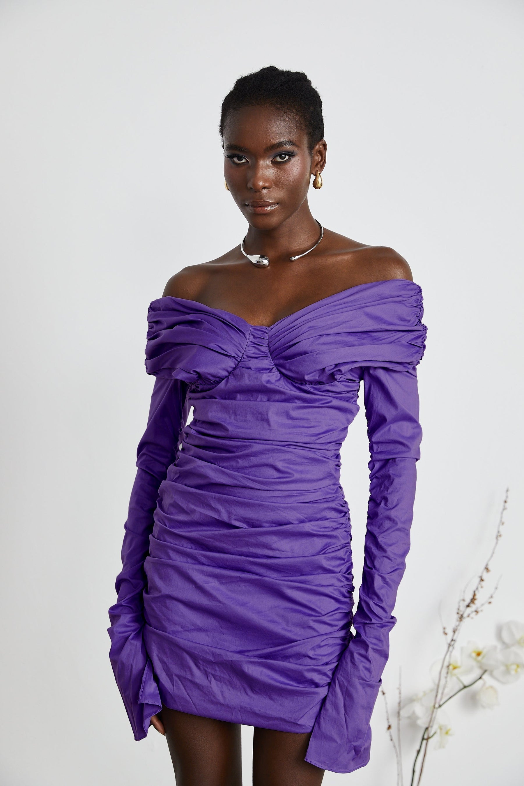 Apolline offshoulder ruched mini dress