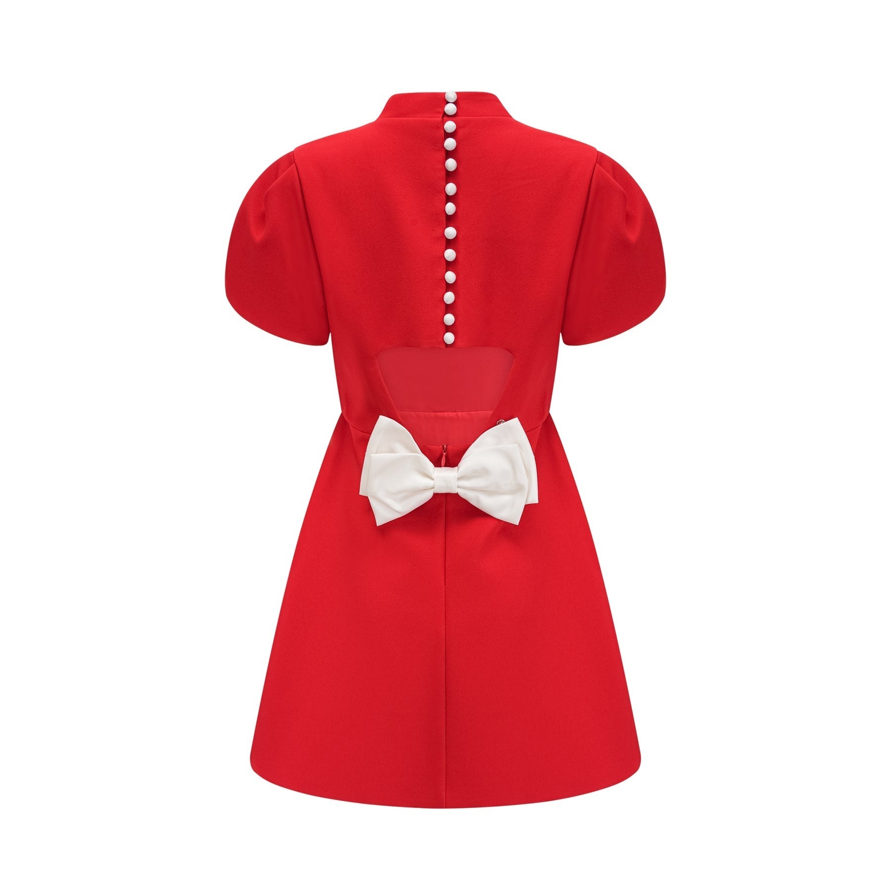 Anna red petalsleeve cutout bow mini dress