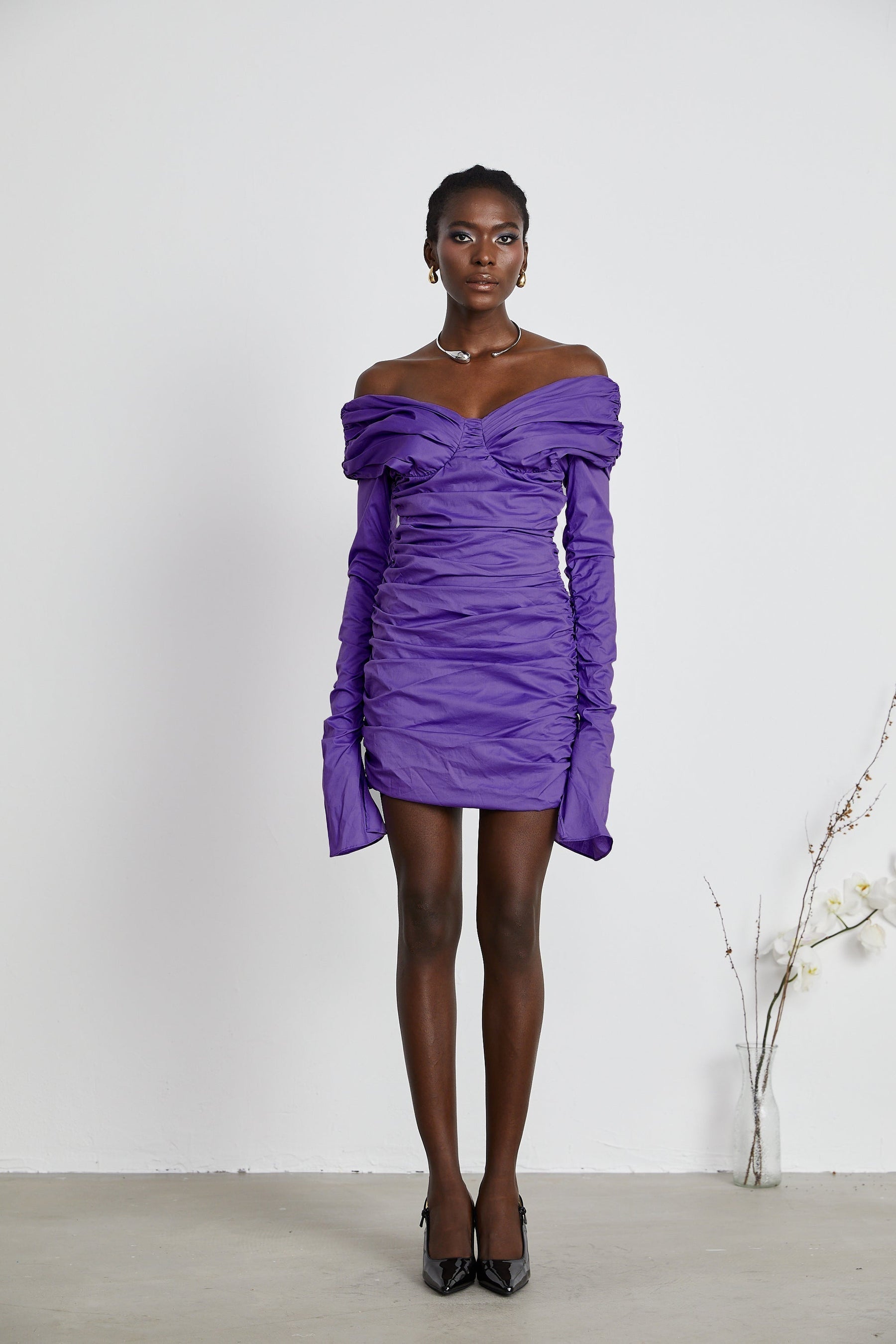 Apolline offshoulder ruched mini dress