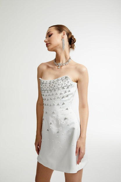 White ornate short dress Melisande
