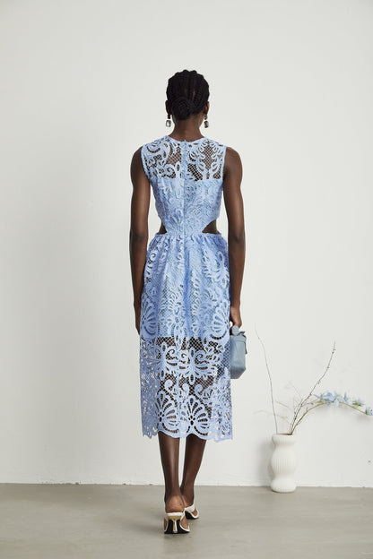 Zoë floralembroidered semisheer midi dress