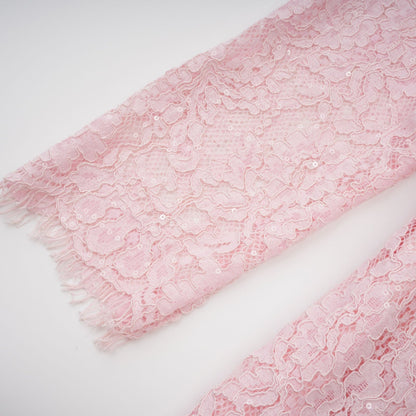 Elisabetta pink midi dress with floral embroidery and lace detailing featuring embellishments