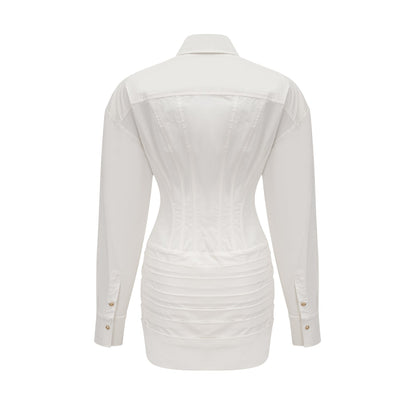 Weisses plissiertes Mini Hemdkleid mit taillierter Taille von Orlane