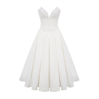Katherine offshoulder corset midi dress in White