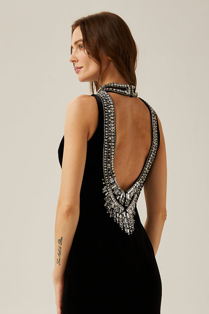 Colette black crystalembellished velvet gown