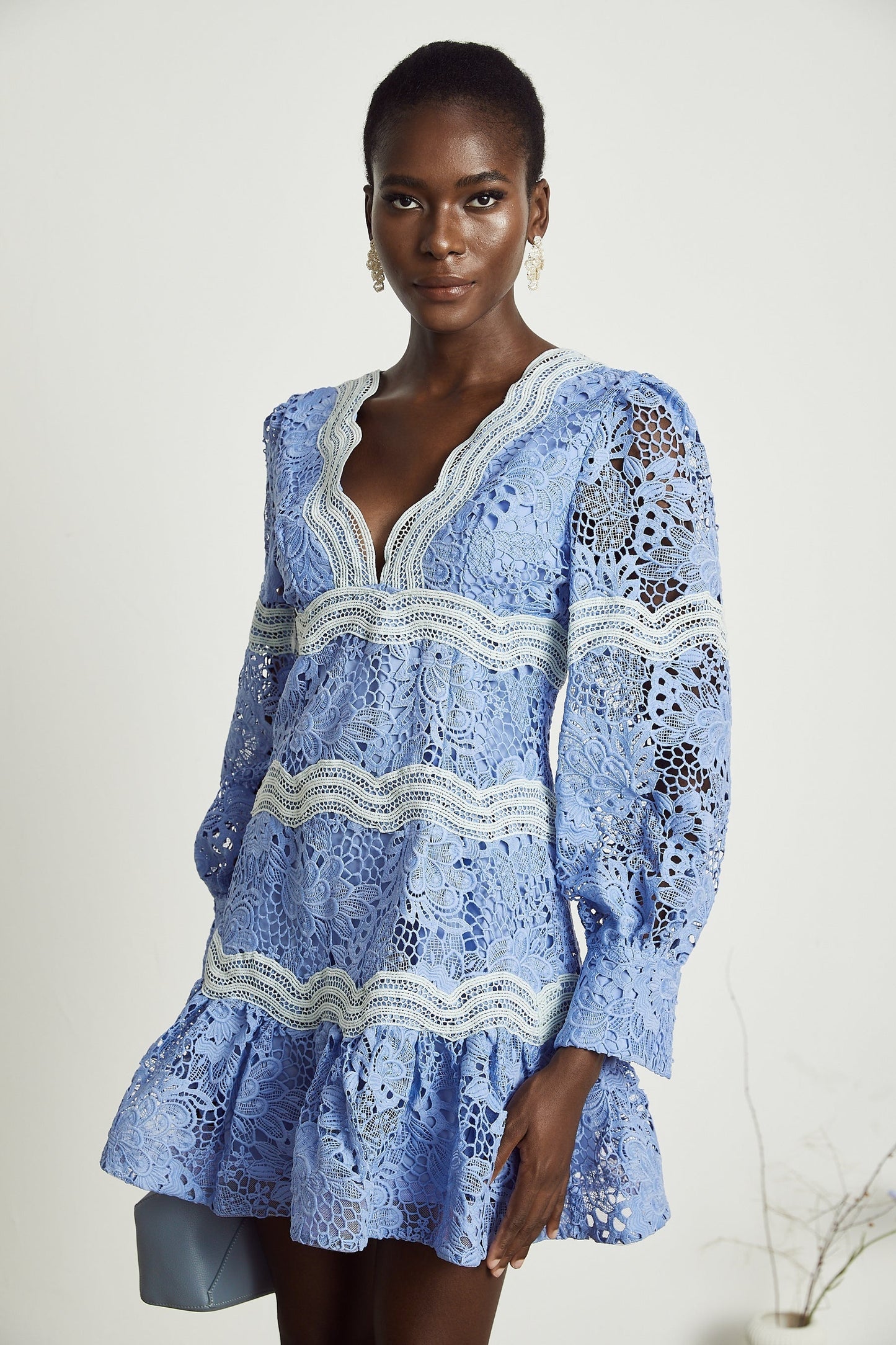 Gaëlle Vneck floral embroidered mini dress