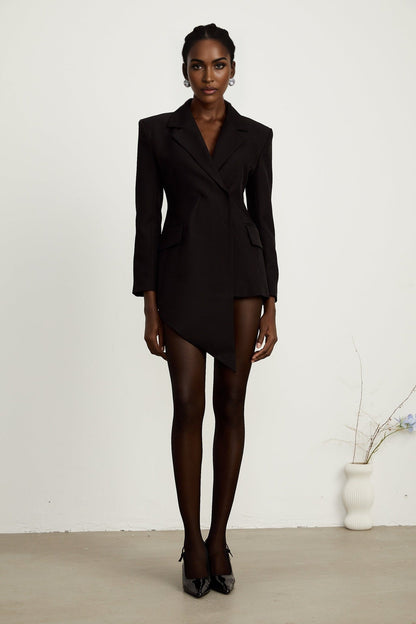 Halley black asymmetric waistcinching blazer