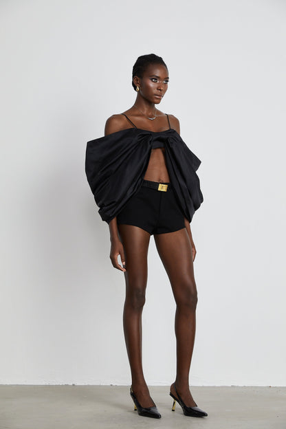 Solène bowknot scoopback top in Black