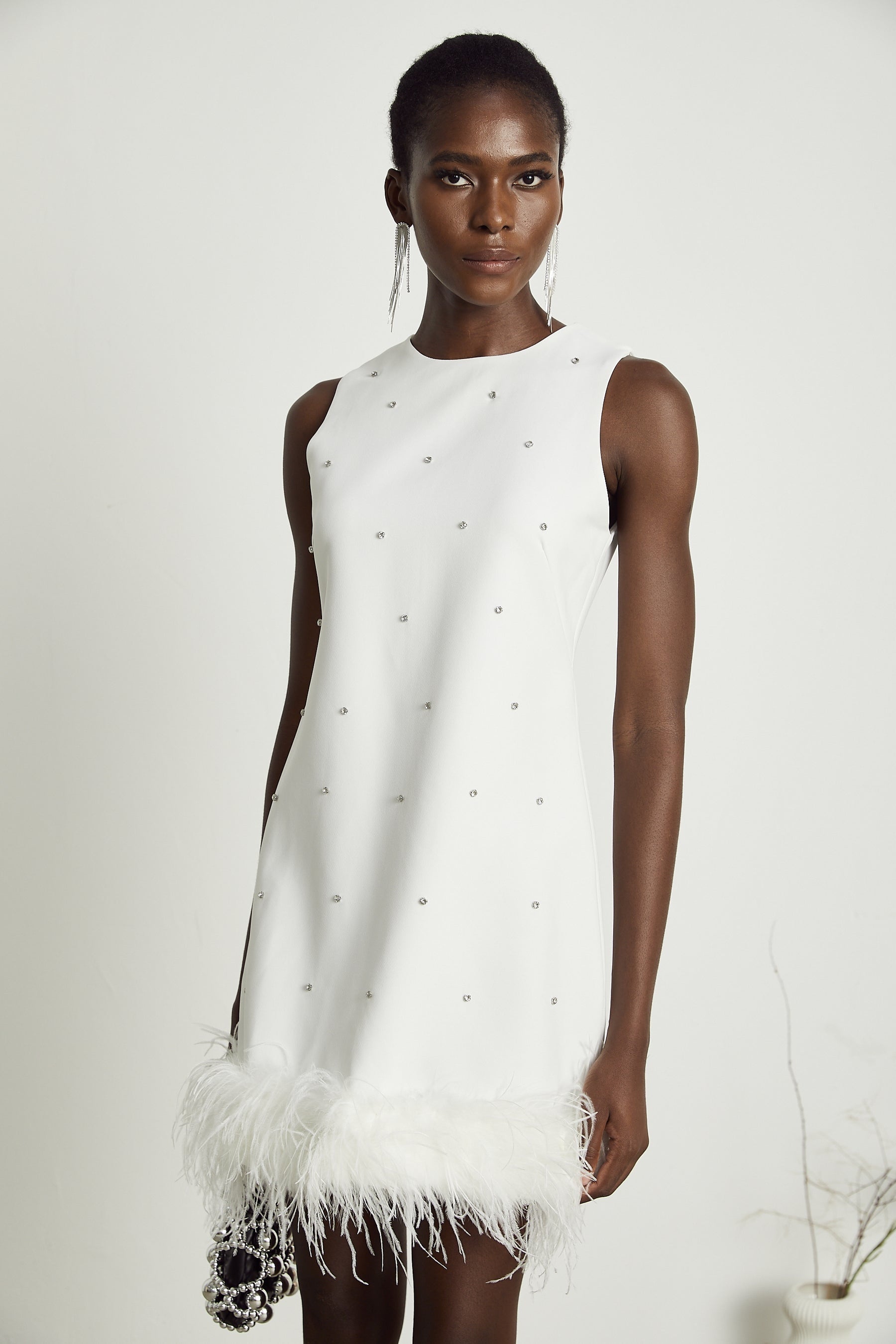 Faena embellished featherhem mini dress