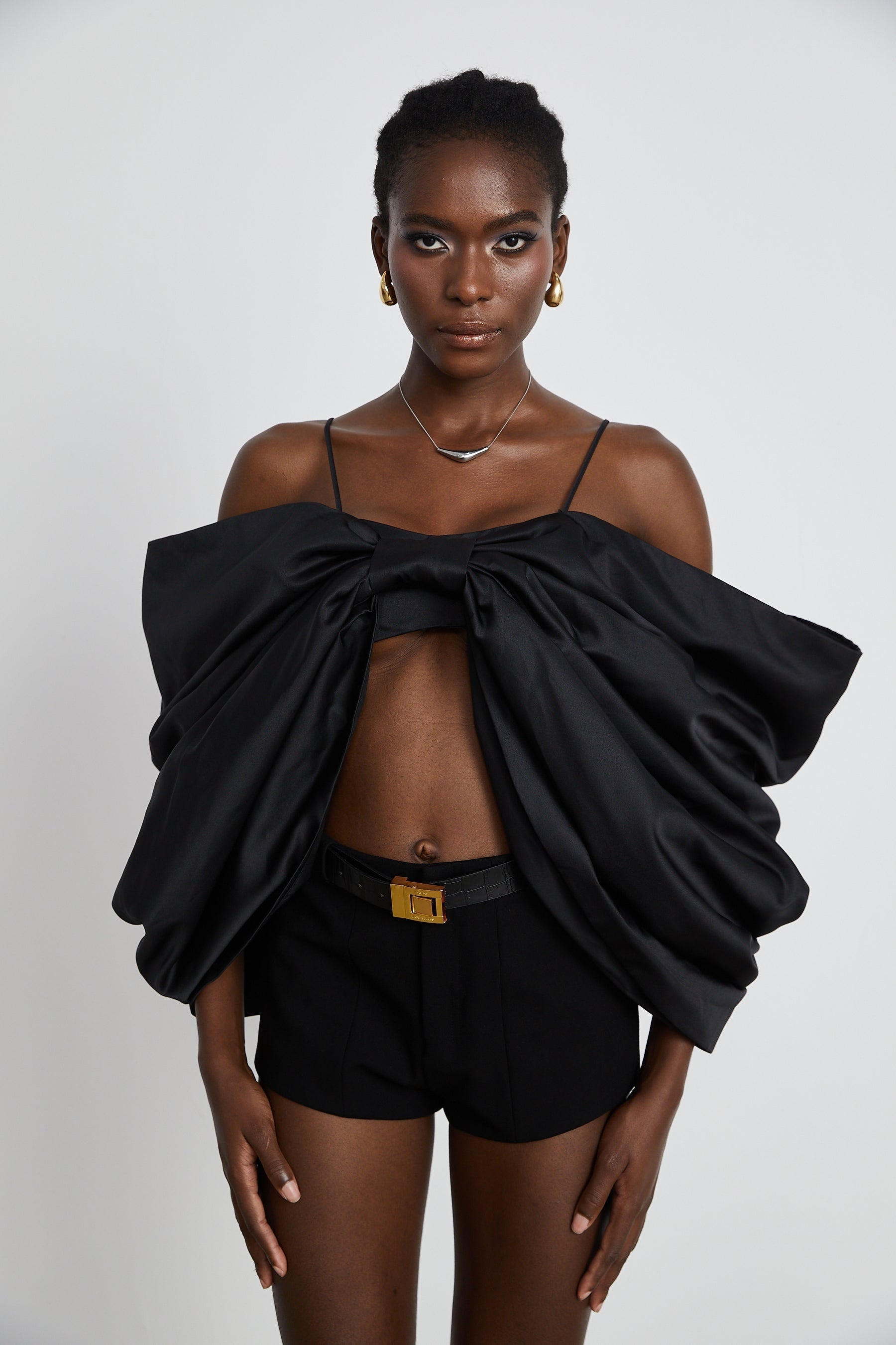 Solène bowknot scoopback top in Black