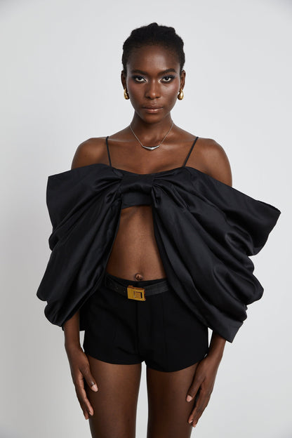 Solène bowknot scoopback top in Black