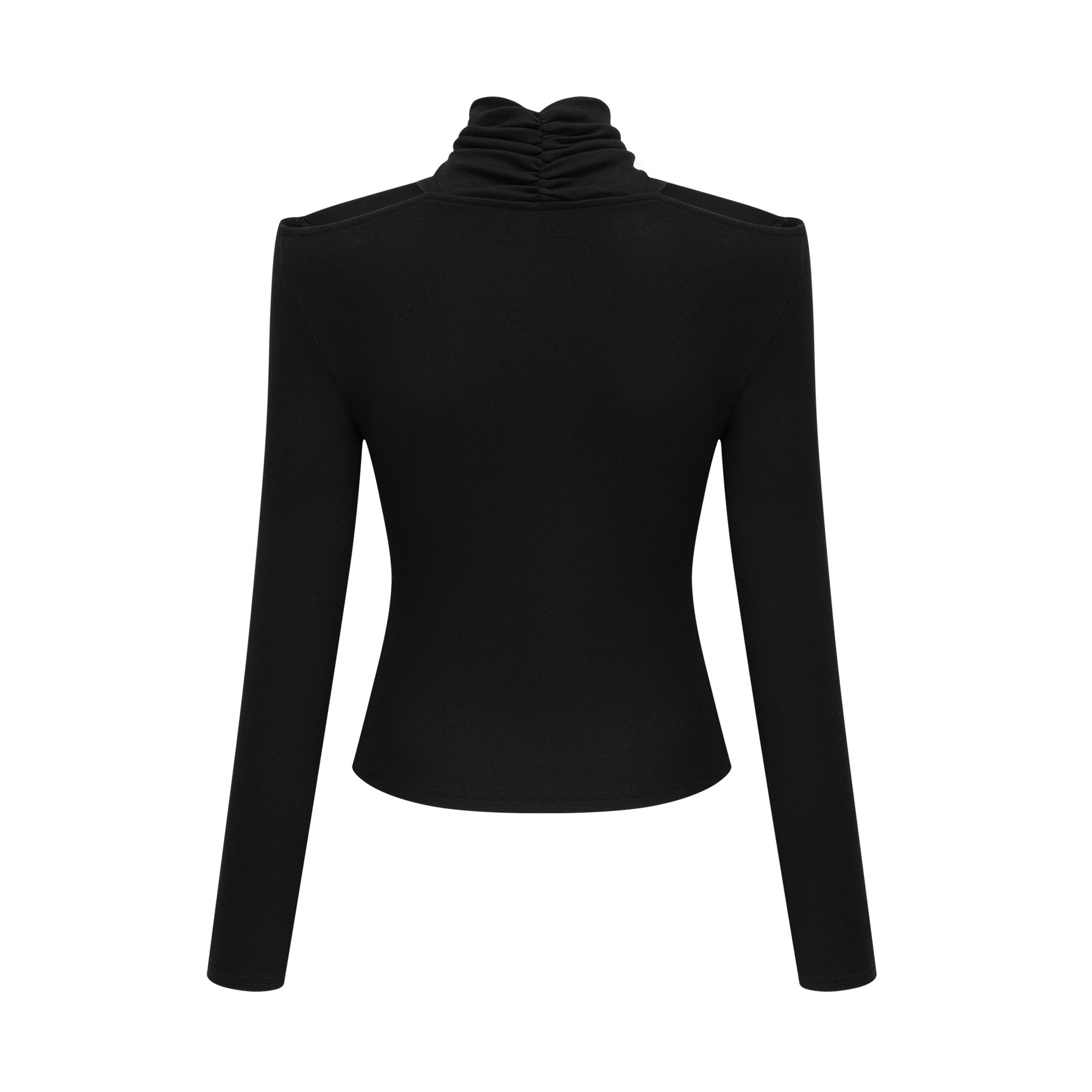 A black sleeveless top with ruched detailing made from stretchy jersey fabric