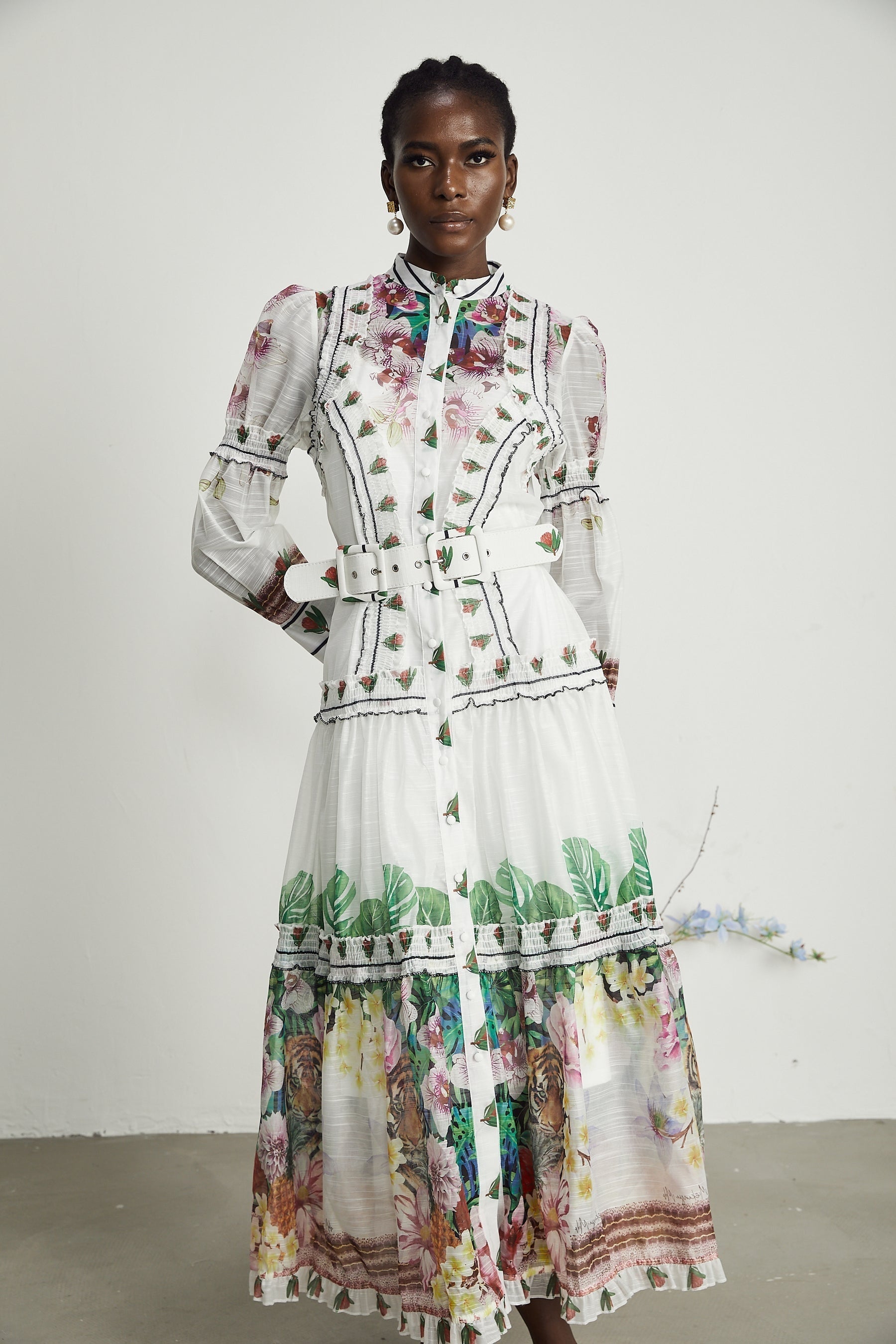 Gabi ruffled floralprint midi dress