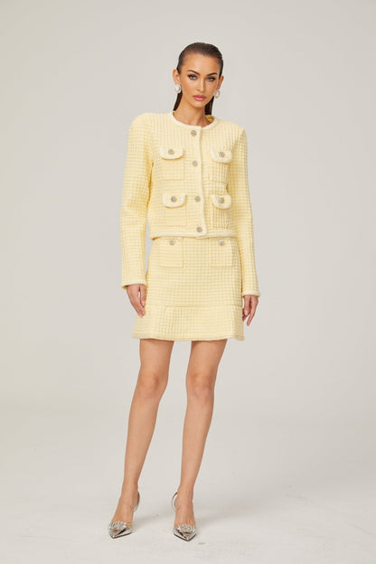 Fabienne yellow waffleknit jacket  skirt matching set