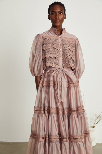 Inès lace cutout tiered midi dress