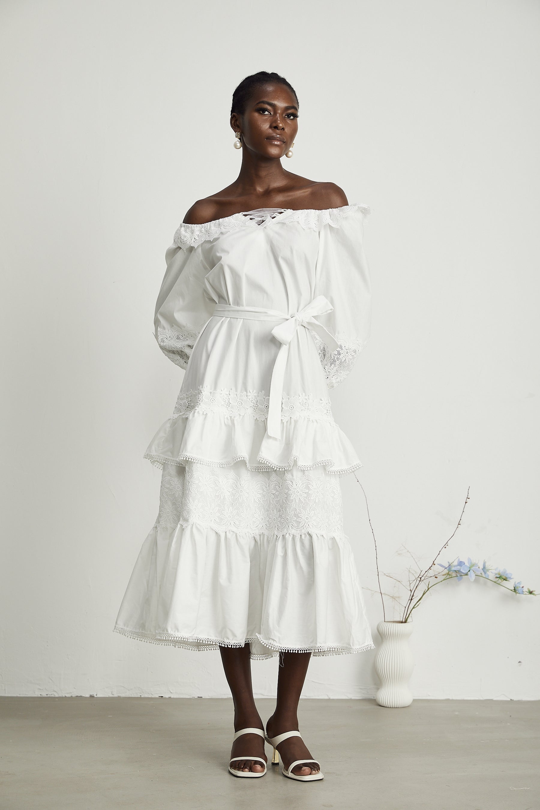 Capucine lacetrim cutout layered midi dress
