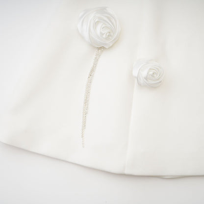 Rosalie white fauxflower mini dress