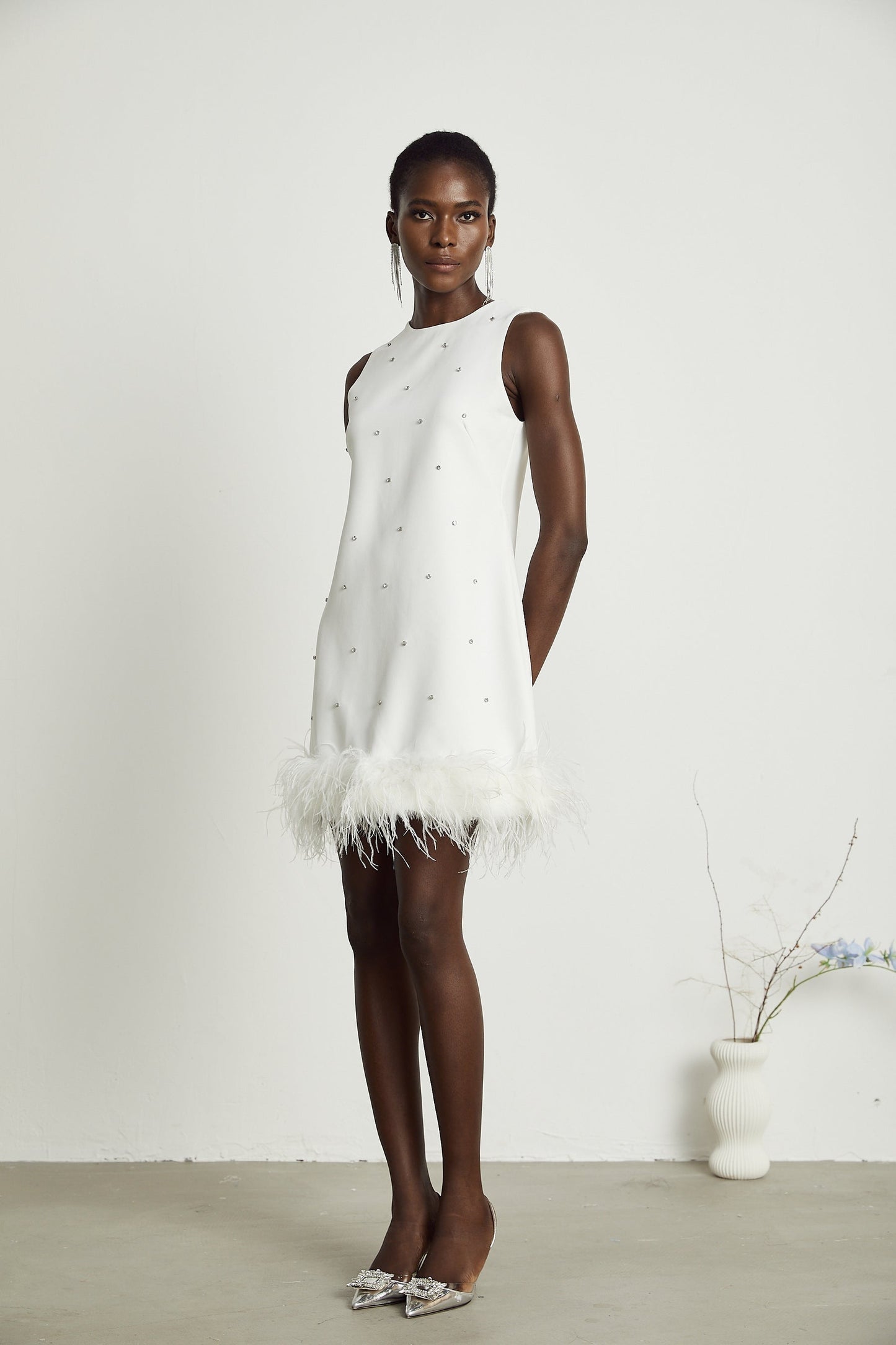 Faena embellished featherhem mini dress