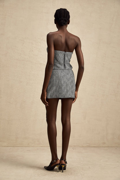 Gray mini skirt with herringbone pattern named Chantal