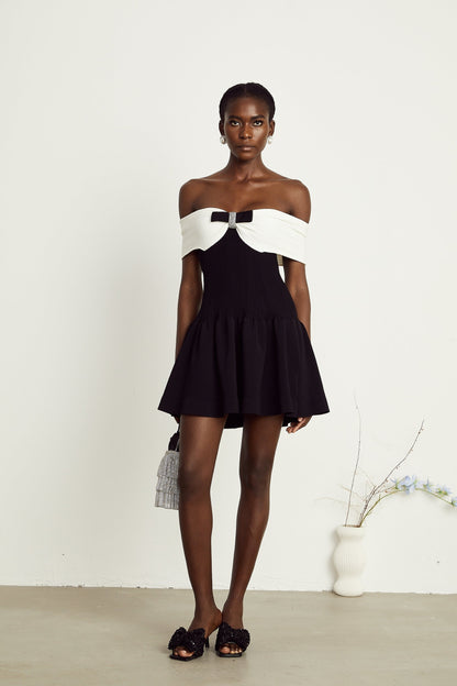 Angèle black offshoulder knitted mini dress