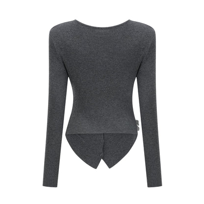 Grey cardigan with sequined butterfly design named Anastasie
