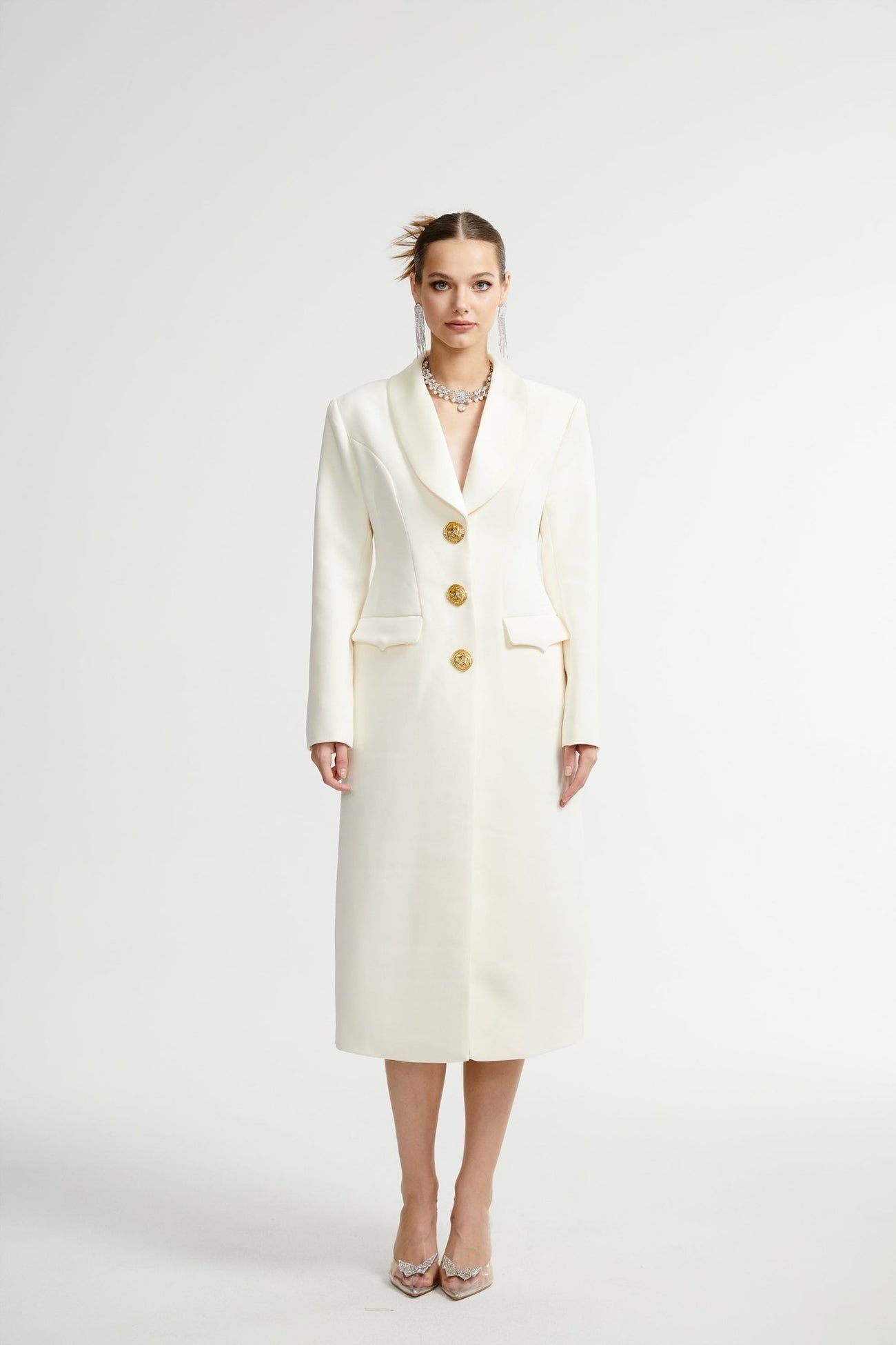 Illyria white singlebreasted long coat