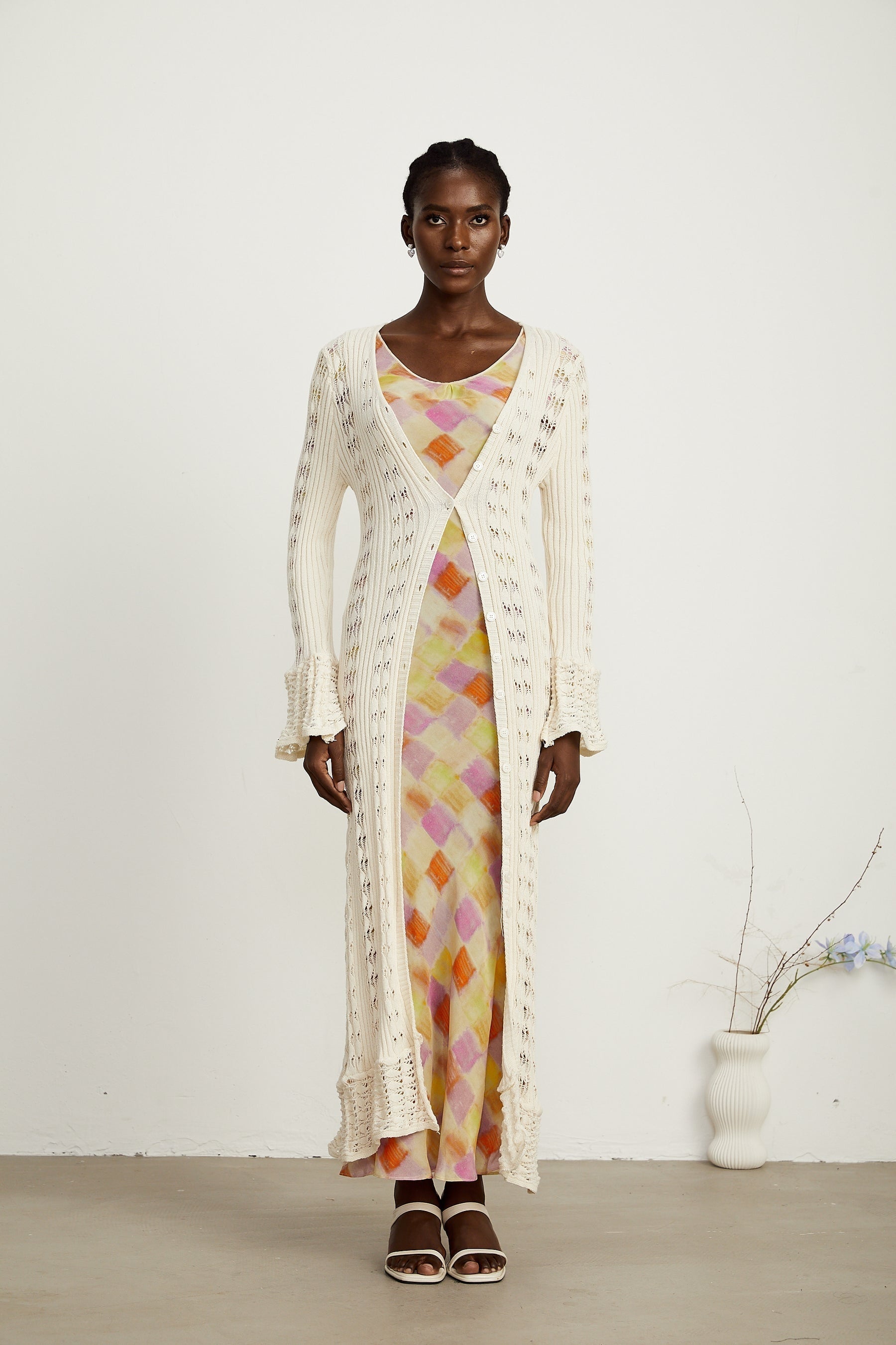 Émeline crochetknit long cardigan