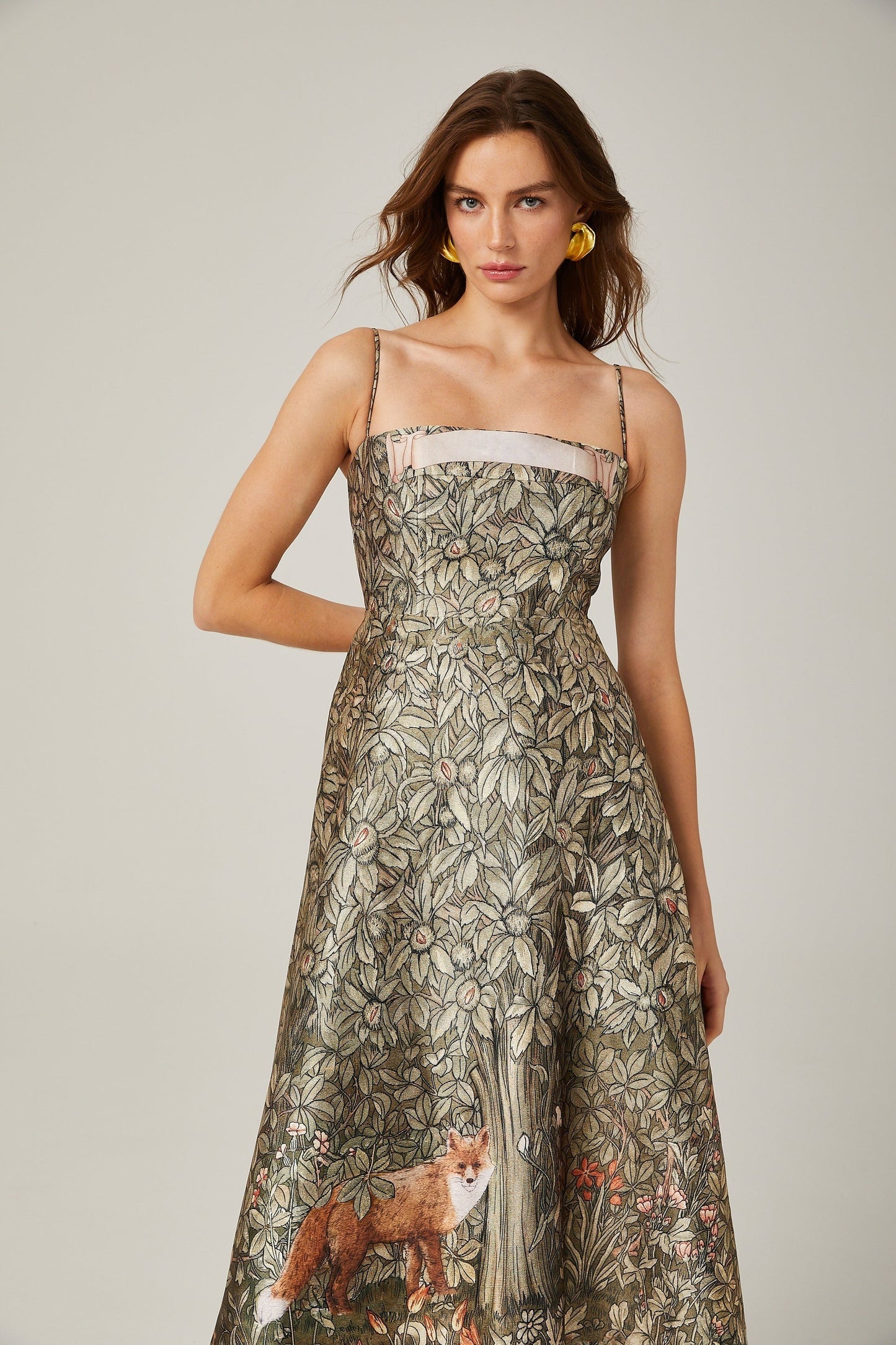Claudia green jungleprint midi dress