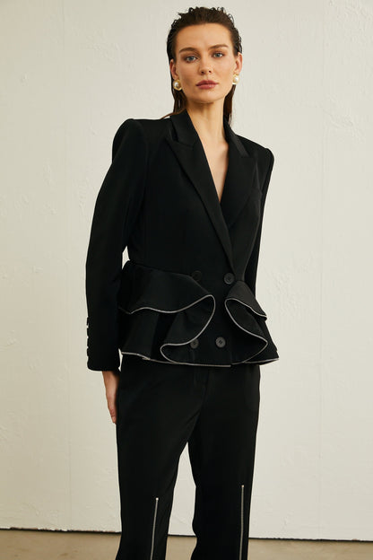 Élise black zipdetail jacket  trousers matching set