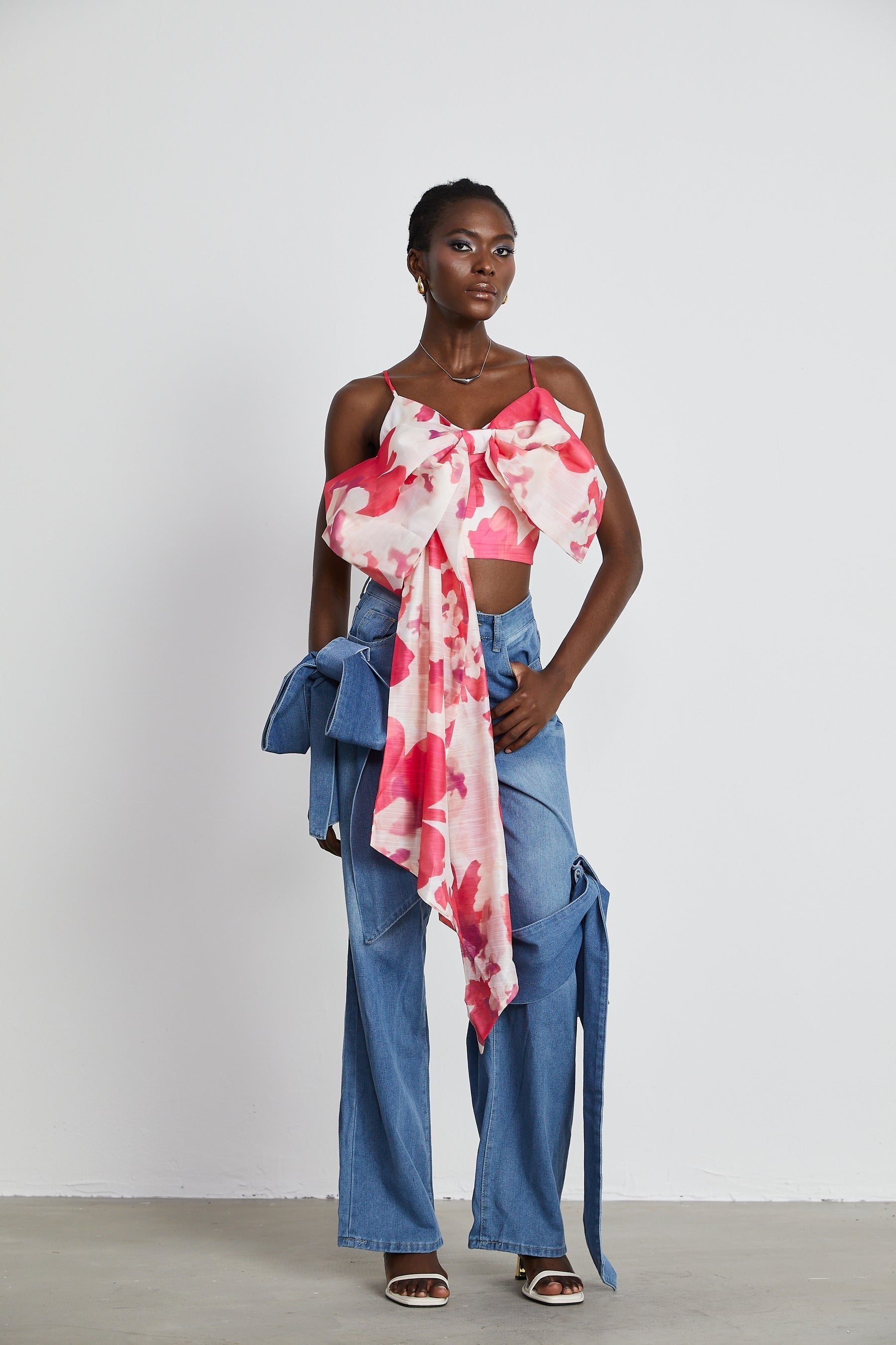 Ysabella bowdetail wideleg jeans