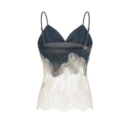Sylvie lacedetail denim top  shorts matching set