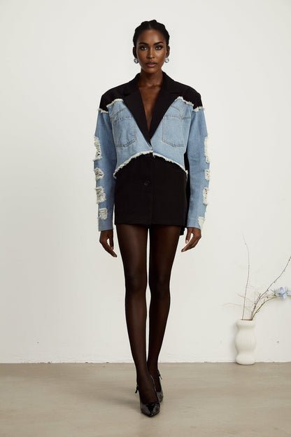 Halley black denimpanel ripped blazer