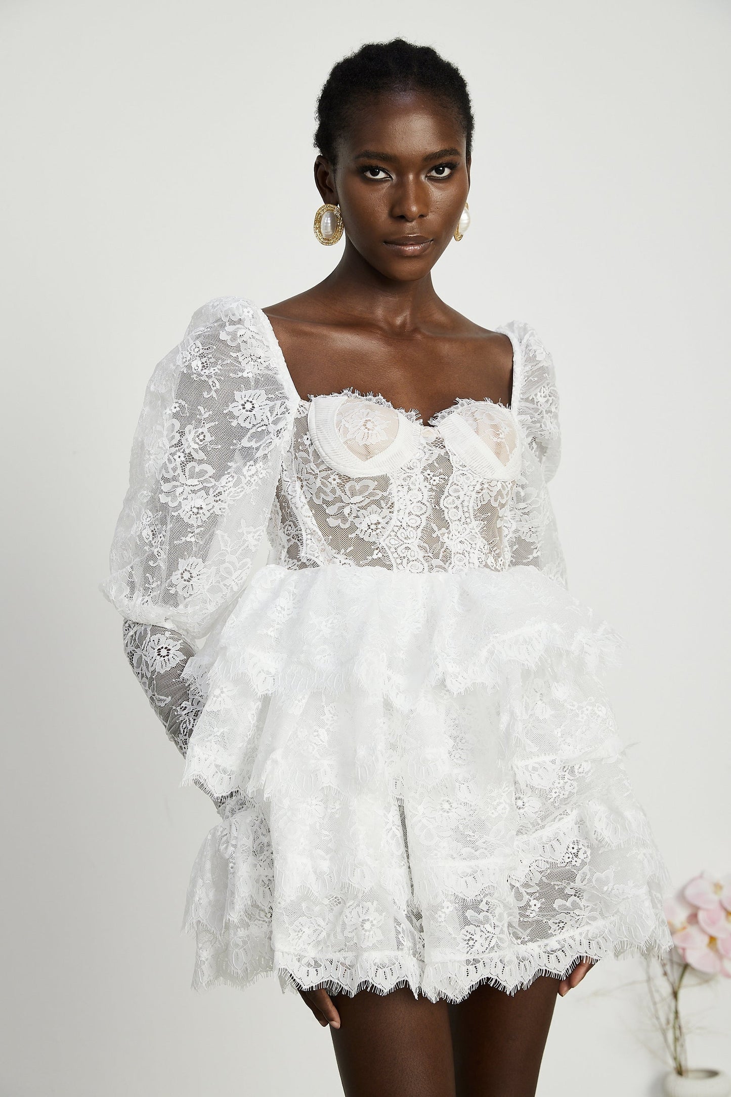 Nadine semisheer lacetrim mini dress