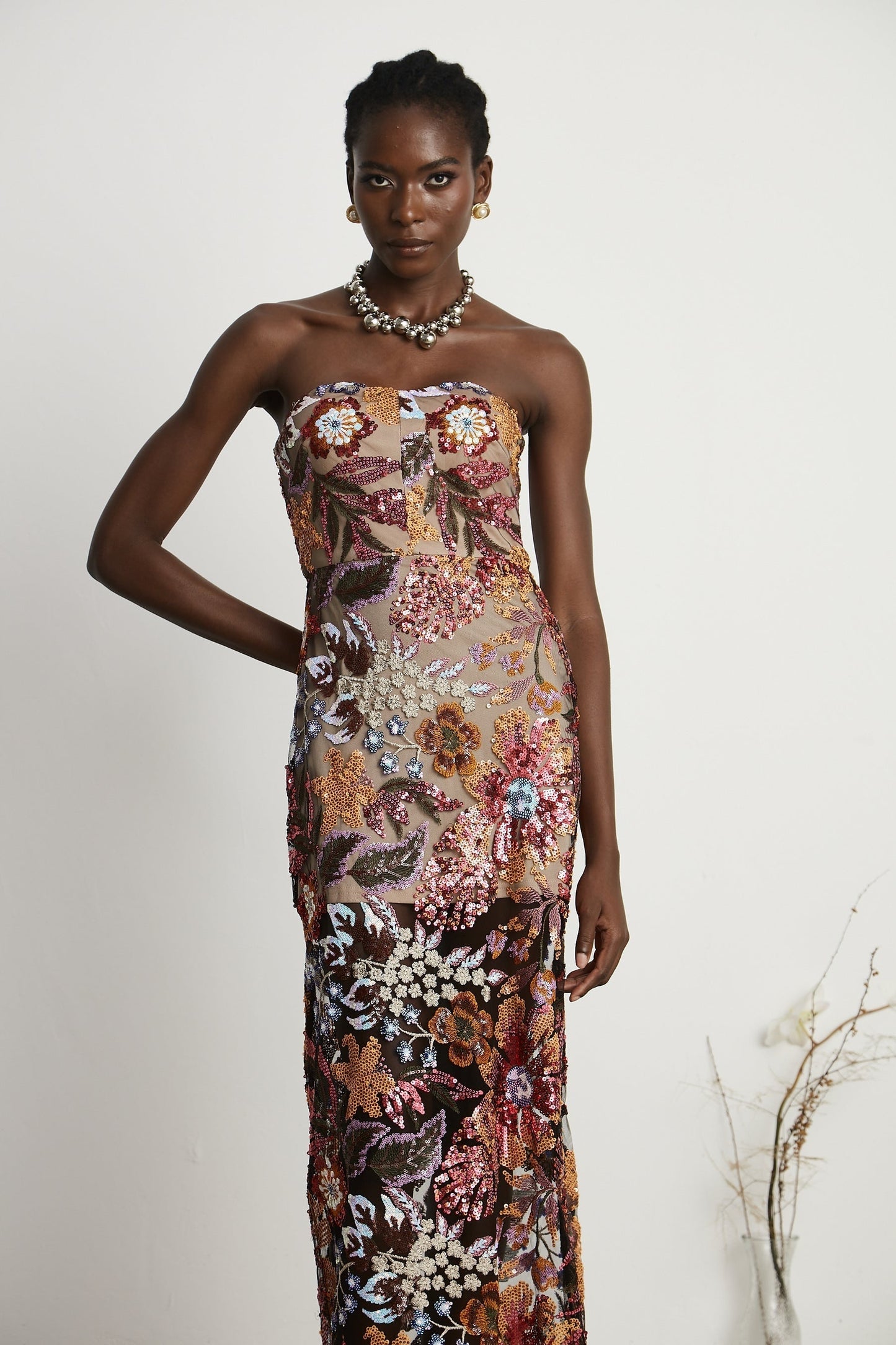 Thérèse sequinembellished embroidered floral colorful midi dress