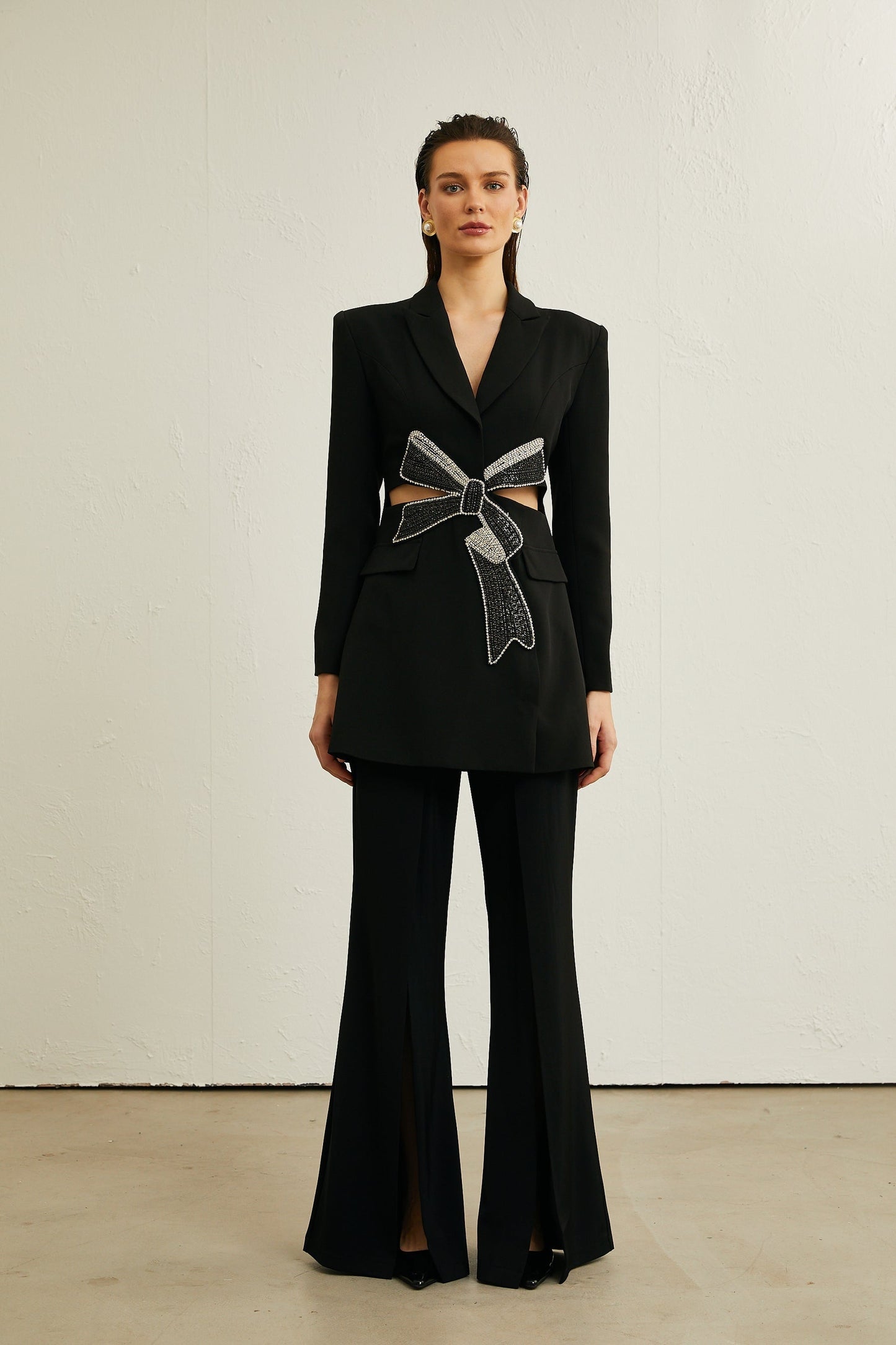 Justine black bowknot cutout blazer