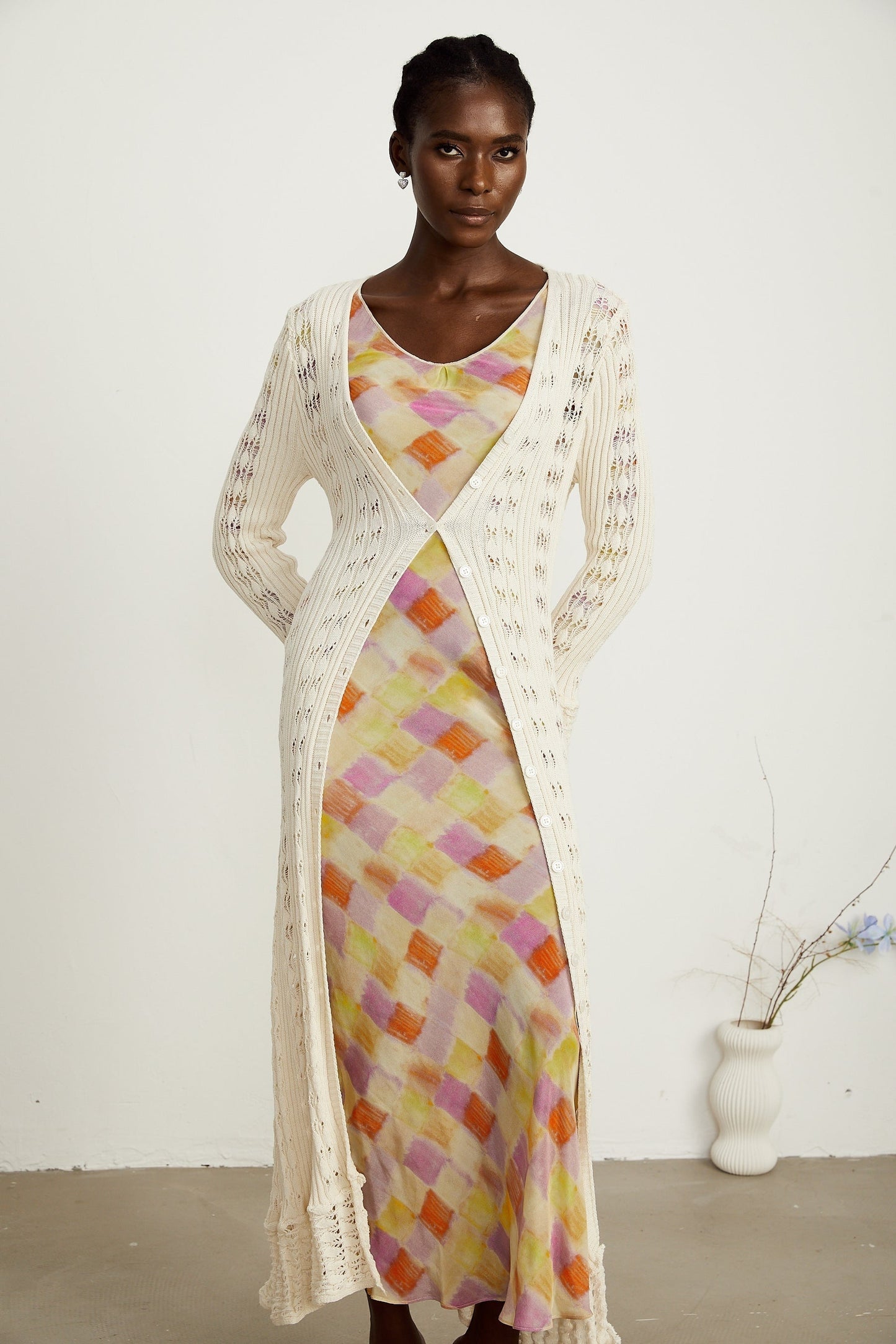 Émeline crochetknit long cardigan