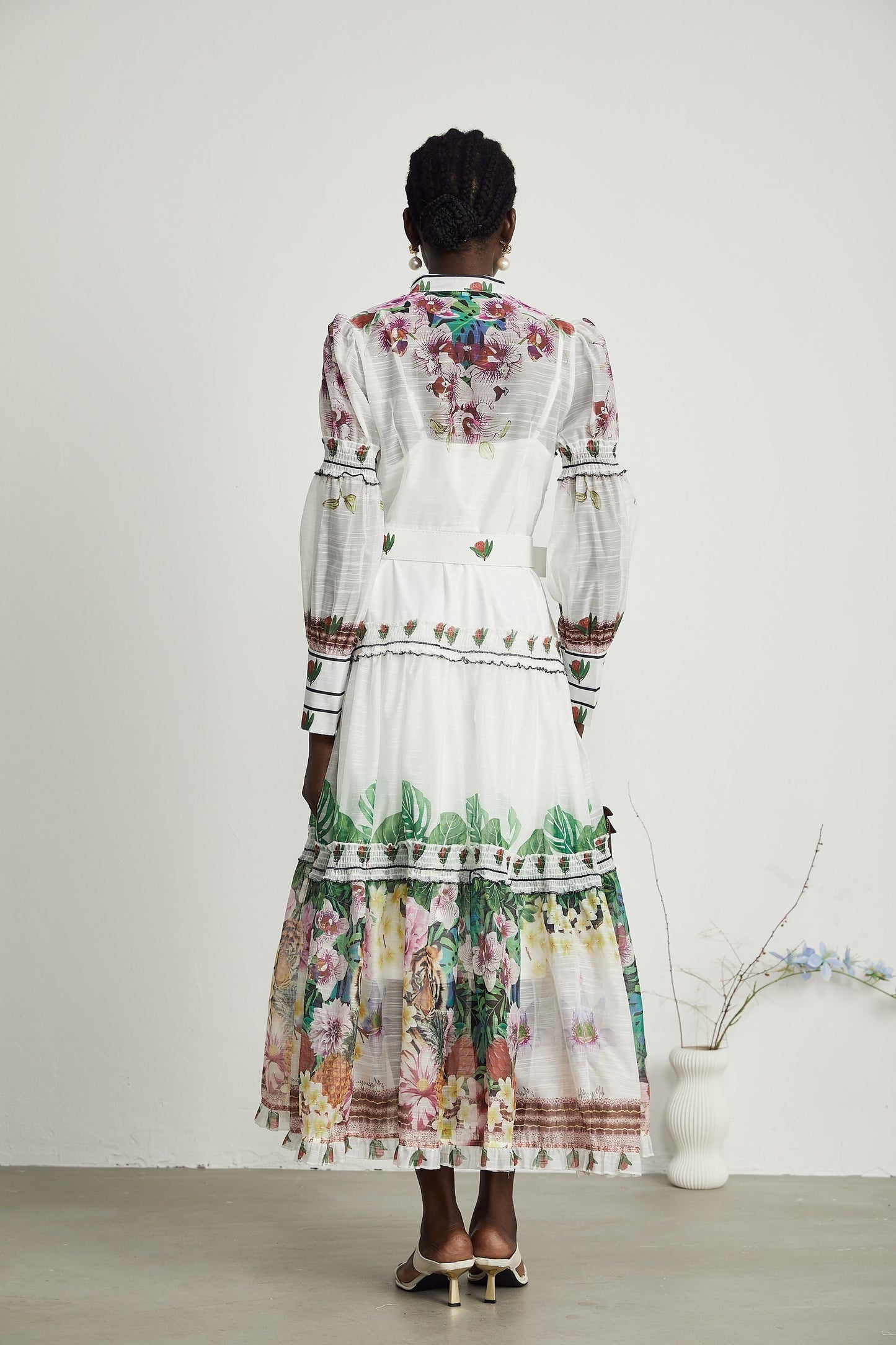Gabi ruffled floralprint midi dress