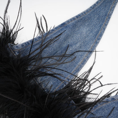 Milia feather denim top  skirt matching set