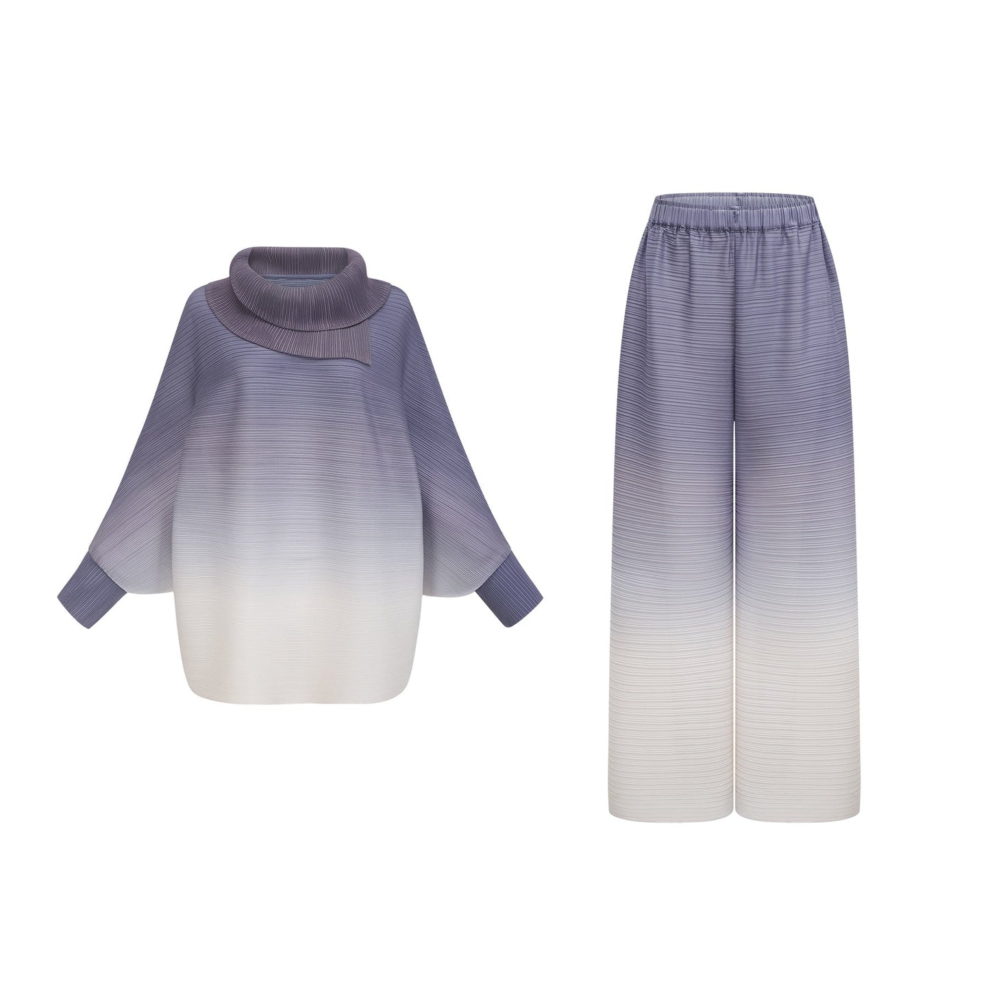 Agathe purple gradient wrinkled blouse  trousers matching set