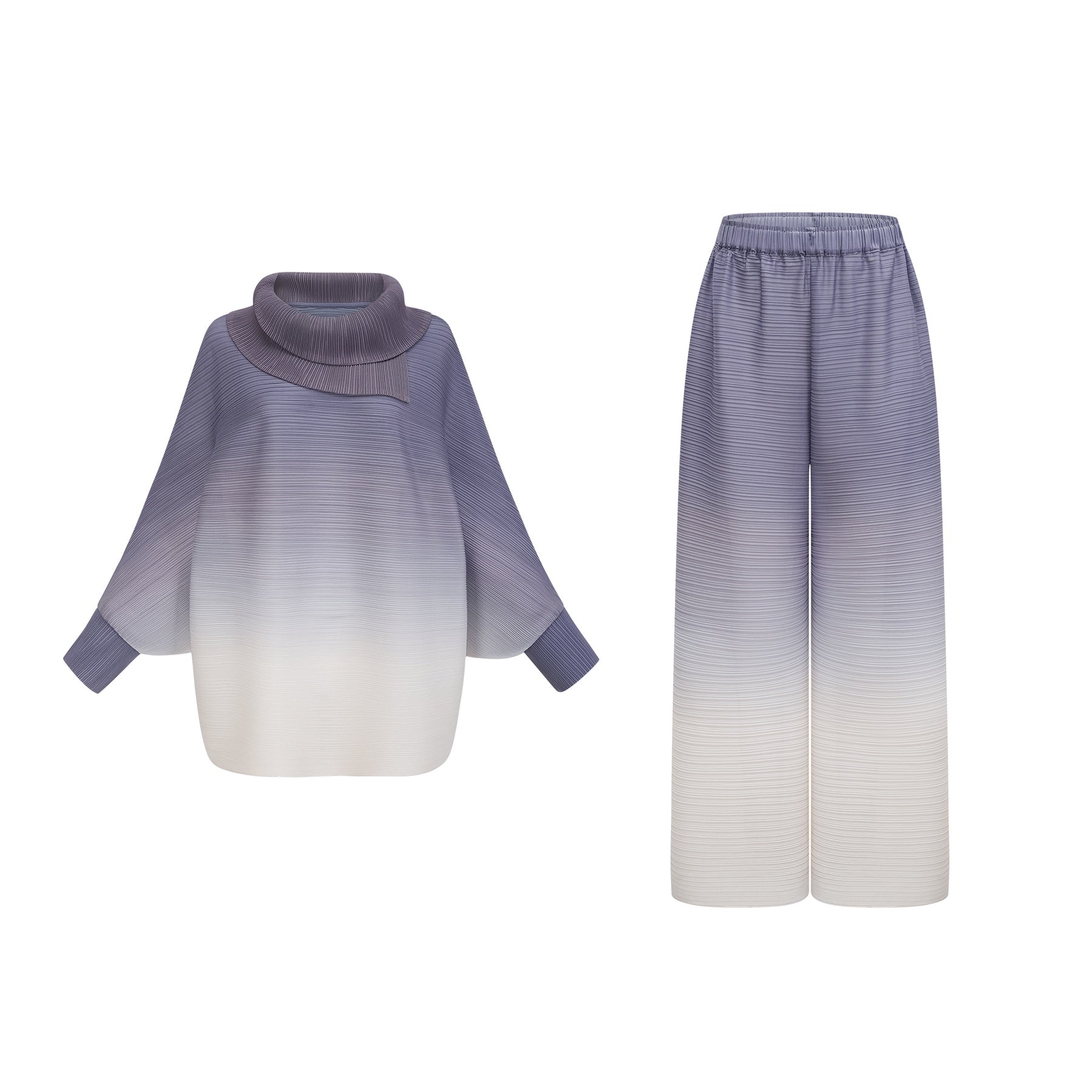Agathe purple gradient wrinkled blouse  trousers matching set