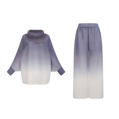 Agathe purple gradient wrinkled blouse  trousers matching set