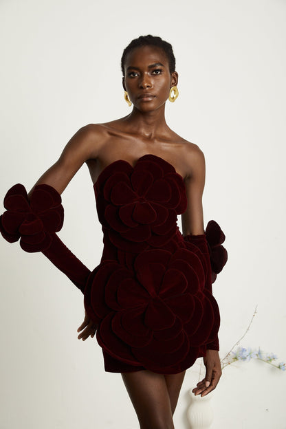 Azura floralappliqué mini dress in Red